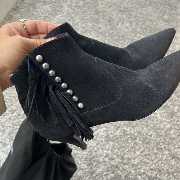 Saint Laurent size 37.5 preloved suede fringe on side low kitten heel Nero - Picture 4 of 7